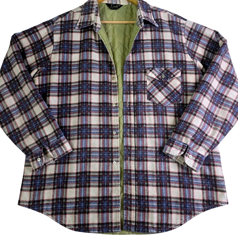 Lee‎ Mens XL Quilt Lined Plaid Flannel Shirt Jacket Shacket Made in USA Vintage